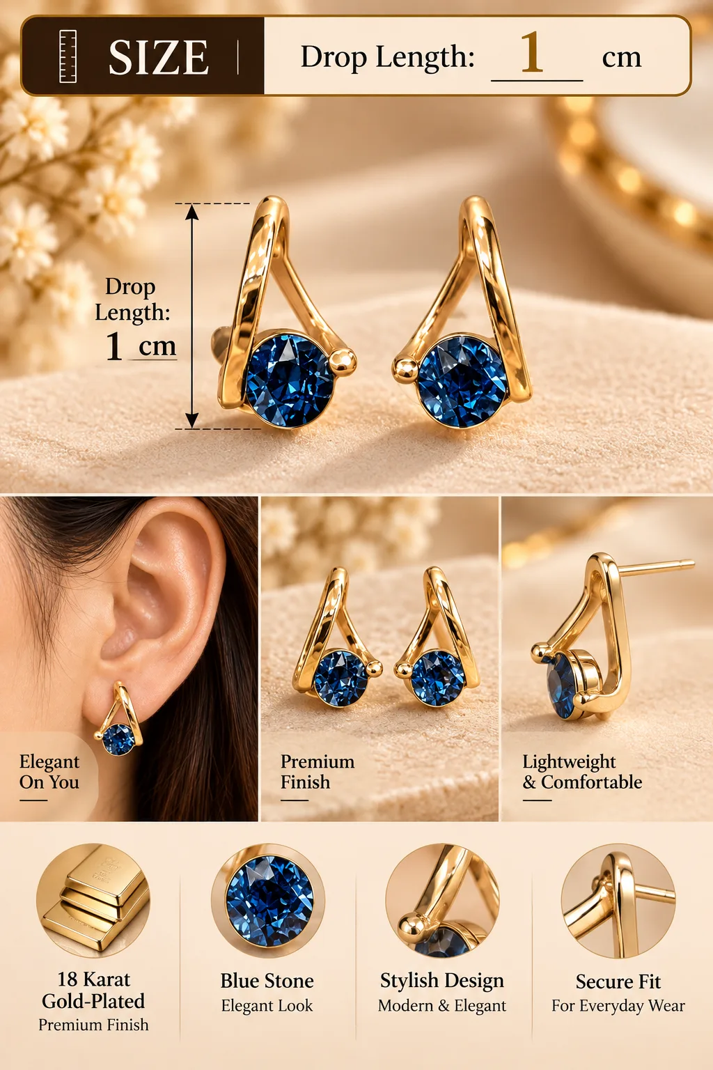 Stunning 18K Gold Plated Blue Zirconia Drop Earrings (2)
