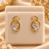 Stunning 18K Gold Plated Zirconia Earrings with linked loops and faceted center stones