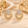 Stunning 18K Gold Plated Zirconia Earrings with floral-inspired centre and sparkling circular drop design