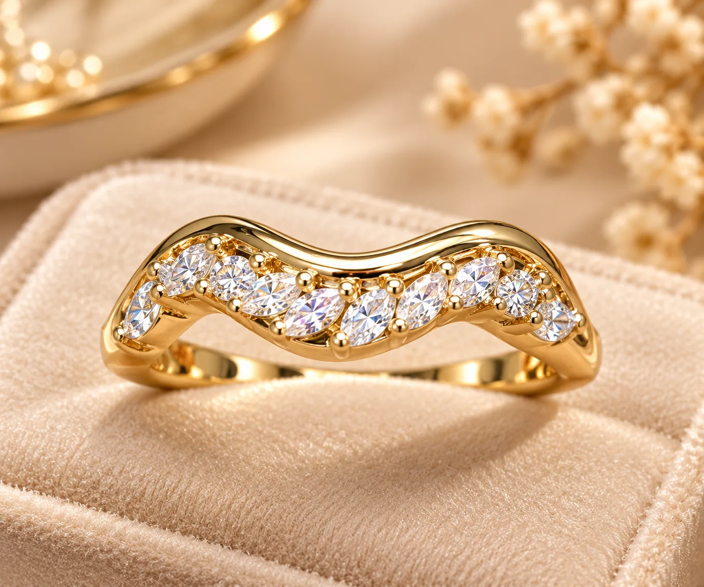 Stunning Wavy Crystal Gold Tone Ring (3)