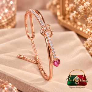 Stunning 18K Rose Gold Plated Zirconia Bracelet by ZUPING with 0.5 cm pink heart stone
