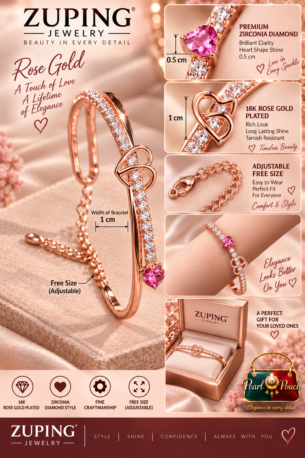 Stunning ZUPING 18K Rose Gold Plated Zirconia Bracelet (7)