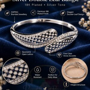 XUPING 18K Plated Silver Tone Double Leaf Bangle with lattice details