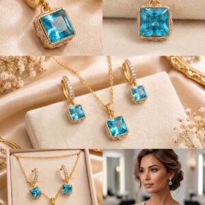 XUPING zirconia pendant set with blue stones and matching earrings for daily wear