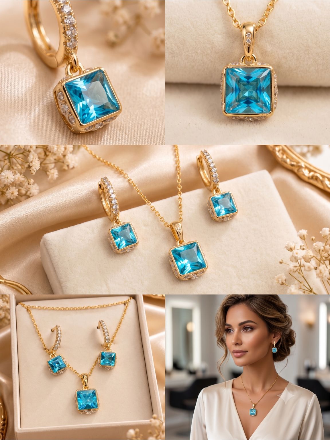 XUPING zirconia pendant set with blue stones and matching earrings for daily wear XUPING zirconia pendant set with blue stones and matching earrings for daily wear