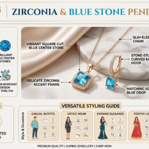 XUPING zirconia pendant set with blue stones and matching earrings for daily wear