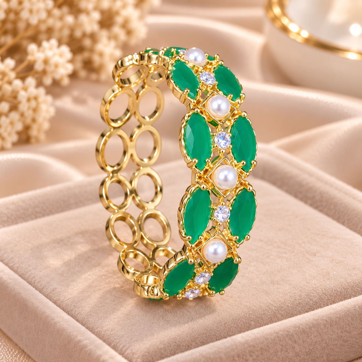 Gold Tone Green Crystal Bracelet for wedding Gold Tone Green Crystal Bracelet for wedding