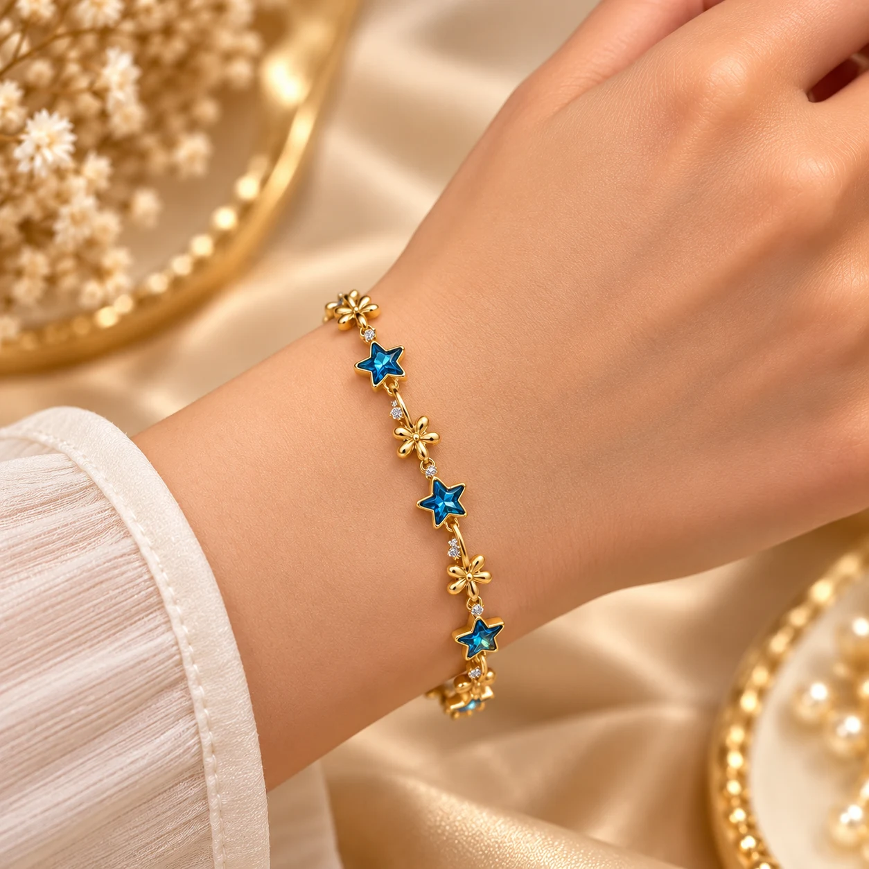 XUPING 18K Gold Plated Blue Star Zirconia Bracelet (1)