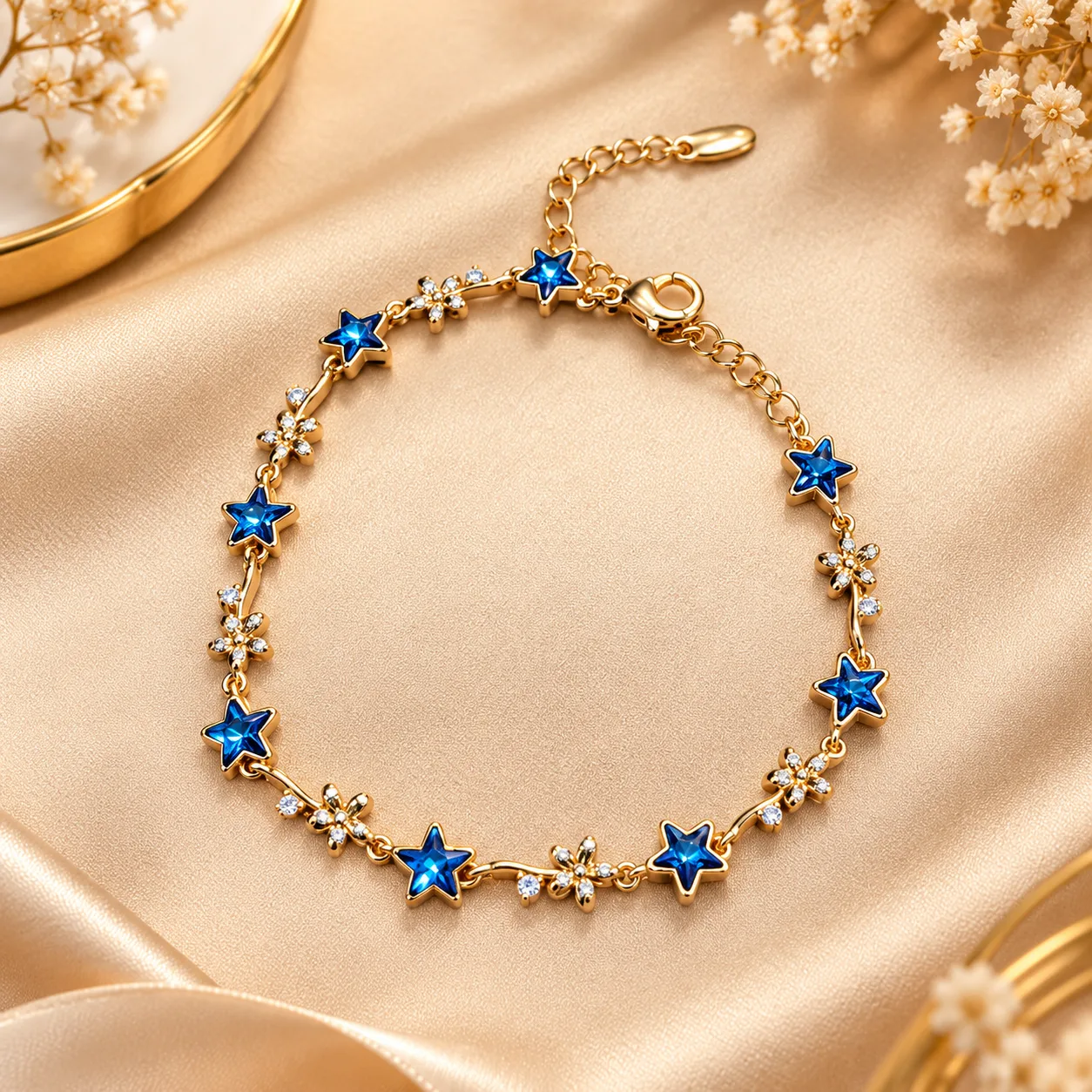 XUPING 18K Gold Plated Blue Star Zirconia Bracelet (3) Premium 18K Gold Plated Zirconia Bracelet with Blue Star Design