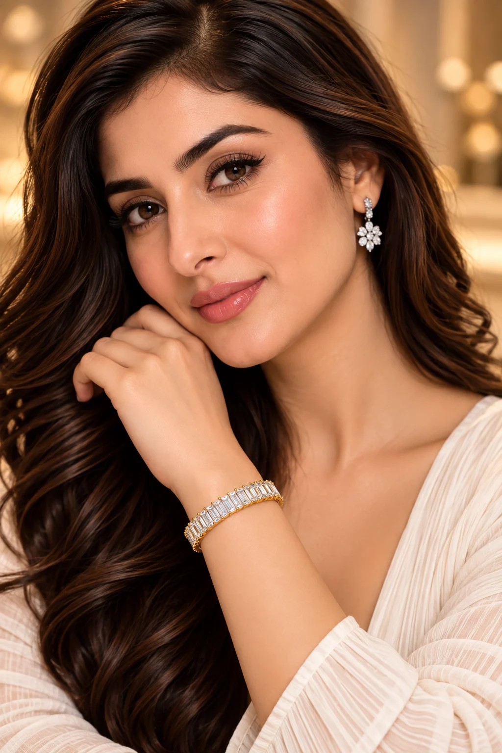 XUPING 18K Gold Plated Rectangular Zirconia Bangle (2)