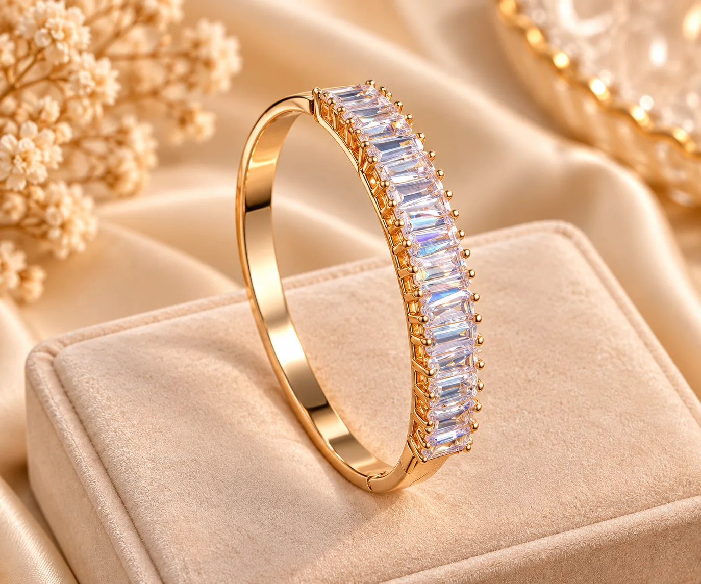 XUPING 18K Gold Plated Rectangular Zirconia Bangle (5) XUPING 18K Gold Plated Zirconia Bracelet Bangle with Rectangular Stones