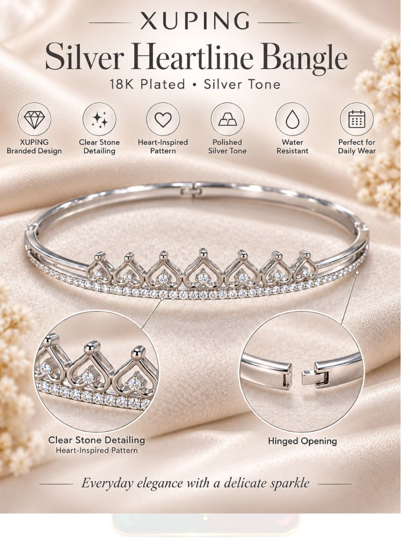 XUPING 18K Plated Seven Heart Stone Bangle in polished silver tone 1