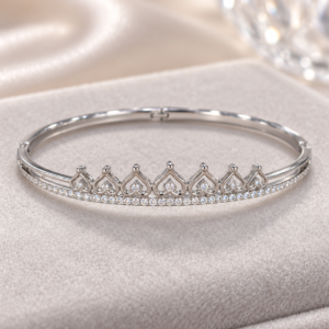XUPING 18K Plated Seven Heart Stone Bangle in polished silver tone