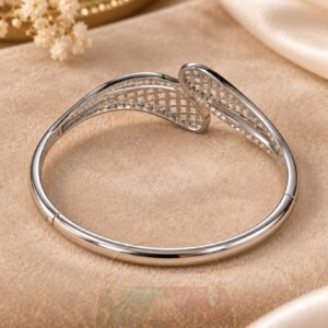 XUPING 18K Plated Silver Tone Double Leaf Bangle with lattice details
