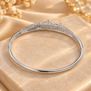Silver-Plated Zirconia Bracelet Bangle by XUPING with Floral Design