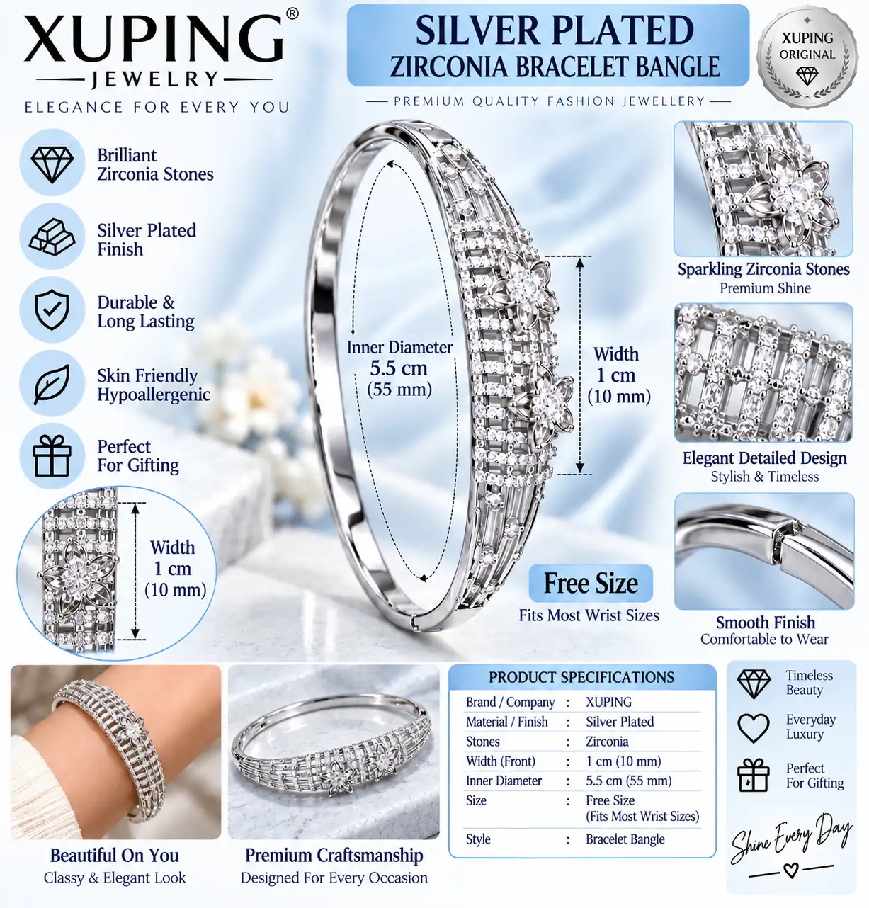 XUPING Elegant Silver-Plated Zirconia Bangle (2)