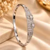Silver-Plated Zirconia Bracelet Bangle by XUPING with Floral Design