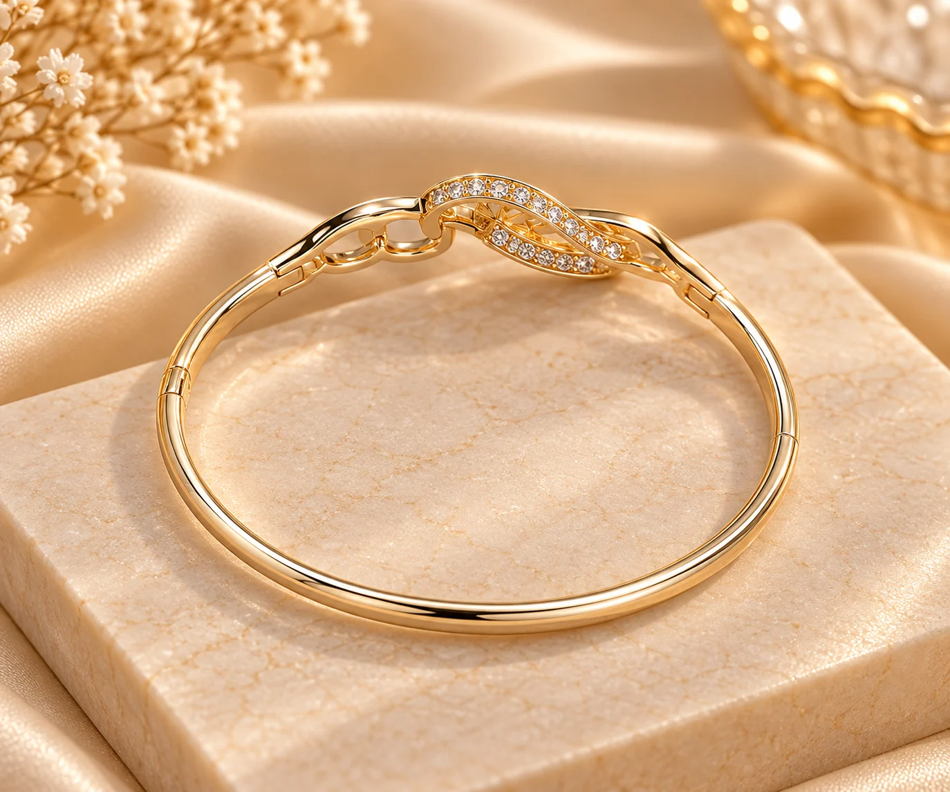 XUPING Floral 18K Gold Plated Zirconia Bangle (6)