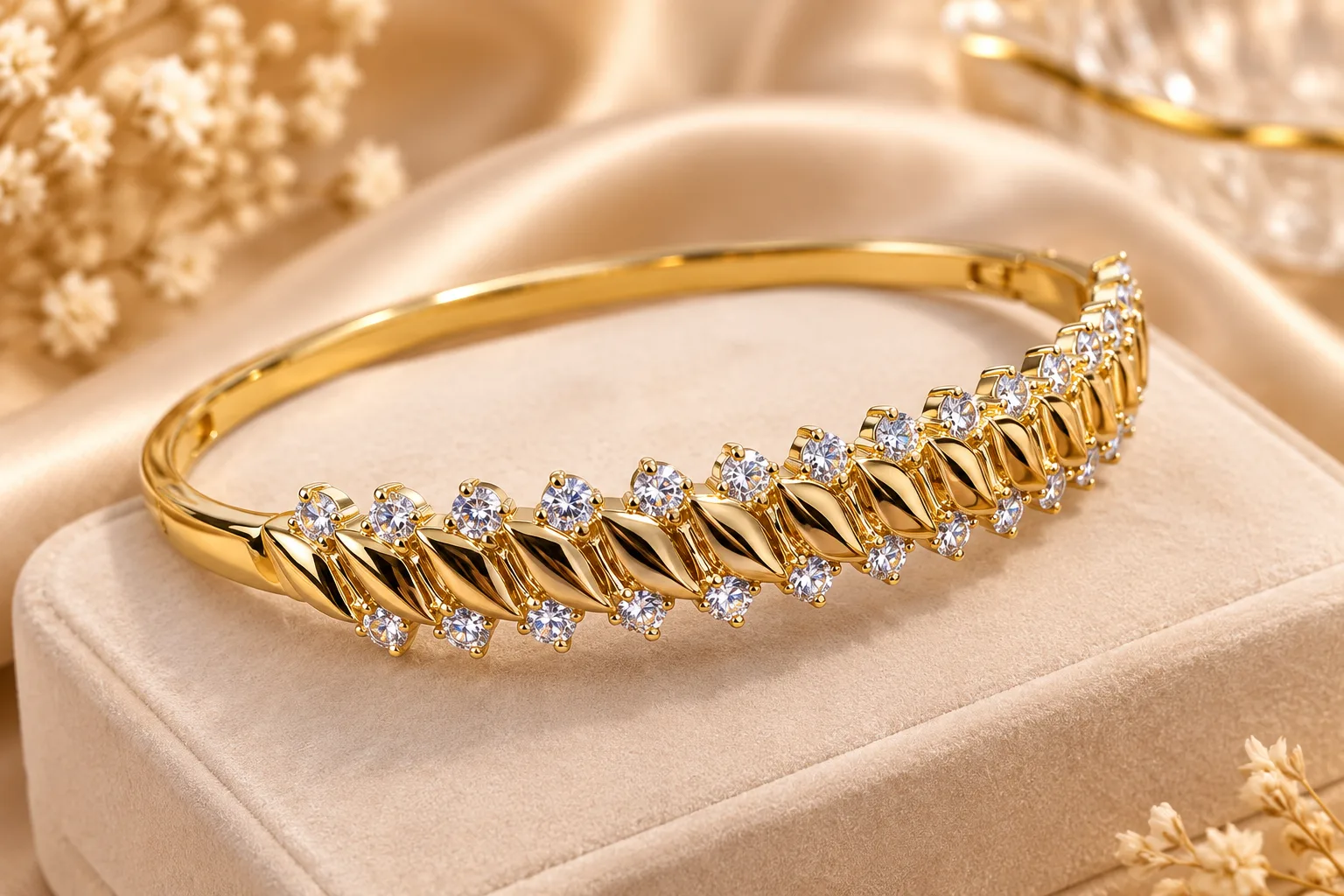 XUPING Leaf Luxe 18K Gold Plated Zirconia KADA Bracelet (2)