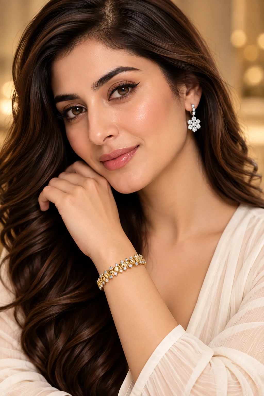 XUPING Leaf Luxe 18K Gold Plated Zirconia KADA Bracelet (6)