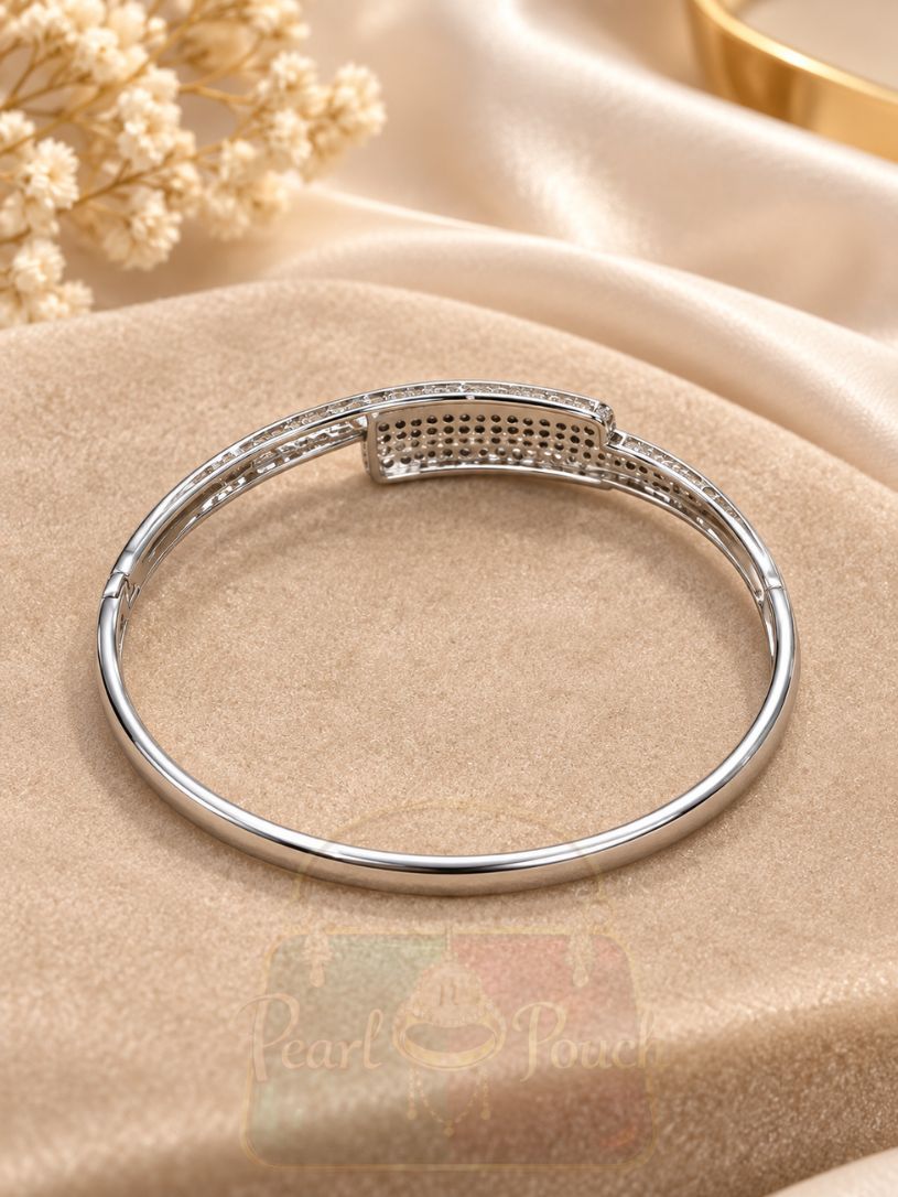 XUPING Silver Tone Crystal Wrap Bangle with asymmetric overlapping ends back