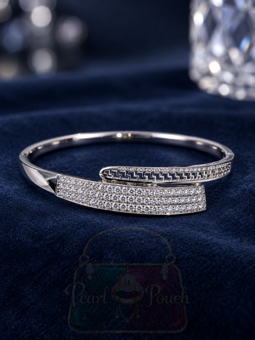 XUPING Silver Tone Crystal Wrap Bangle with asymmetric overlapping ends XUPING Silver Tone Crystal Wrap Bangle with asymmetric overlapping ends