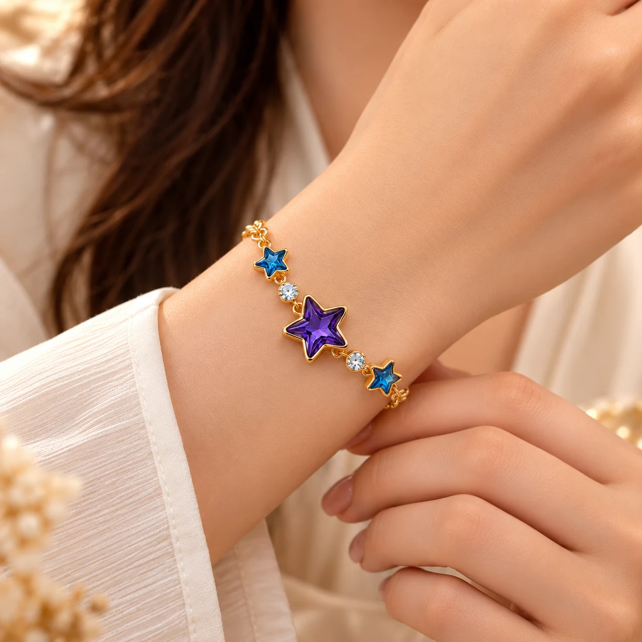 XUPING Starburst 18K Gold Plated Zirconia Bracelet (1)