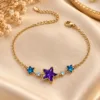 Premium 18K Gold Plated Zirconia Bracelet with purple centre star and blue star accents