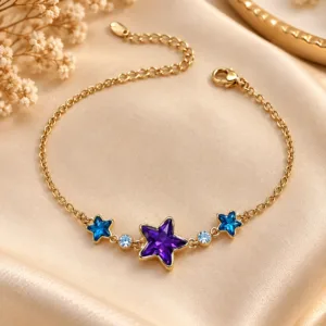 Premium 18K Gold Plated Zirconia Bracelet with purple centre star and blue star accents
