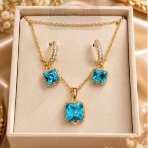 XUPING zirconia pendant set with blue stones and matching earrings for daily wear