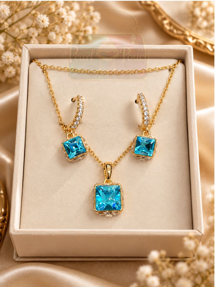 XUPING zirconia pendant set with blue stones and matching earrings for daily wear XUPING zirconia pendant set with blue stones and matching earrings for daily wear