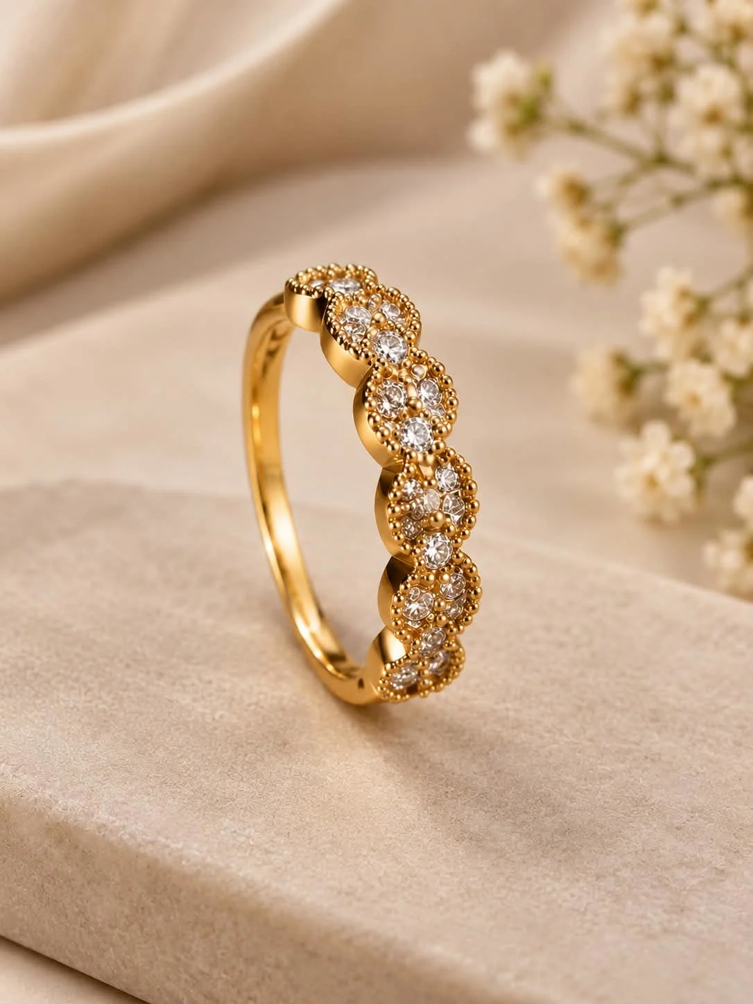 Xuping Gold Plated Circular Zirconia Ring – Imitation Jewellery for Women (2) Xuping gold plated circular zirconia ring for women imitation jewellery