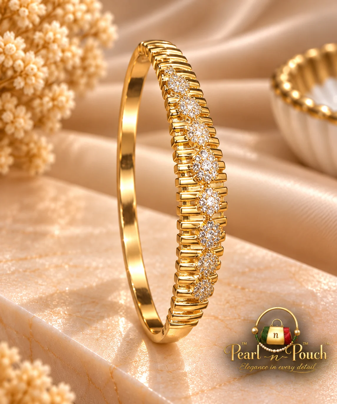 ZUPING 18 Karat Gold-Plated Zirconia Bracelet (4) ZUPING 18 Karat Gold-Plated Zirconia Bracelet close-up showing sparkling zirconia front detailing