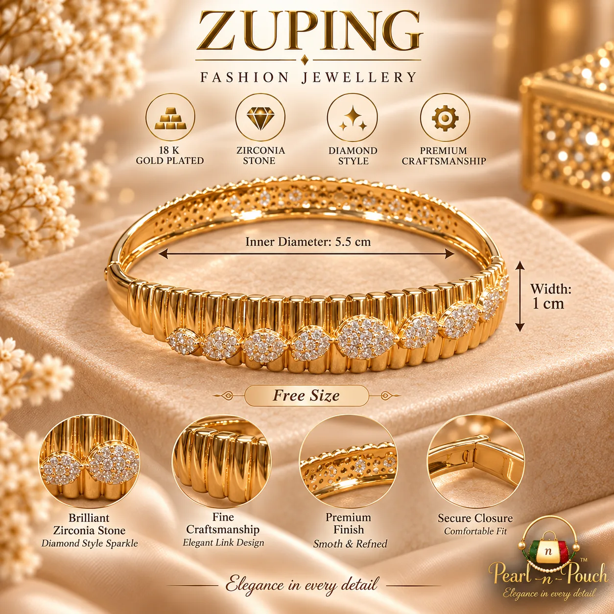 ZUPING 18 Karat Gold-Plated Zirconia Bracelet (5)