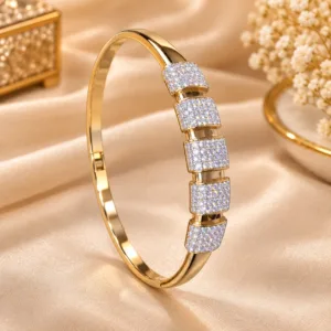 ZUPING 18K Gold Plated Zirconia Kada Bracelet with five stone panels
