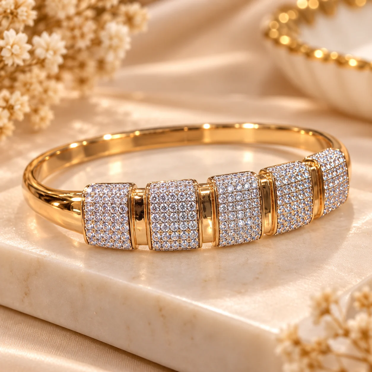 ZUPING 18K Gold Plated Zirconia Diamond-Style Kada (2)