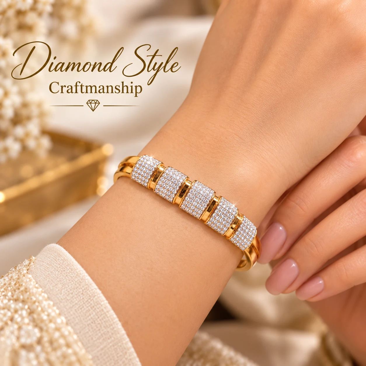 ZUPING 18K Gold Plated Zirconia Diamond-Style Kada (5)