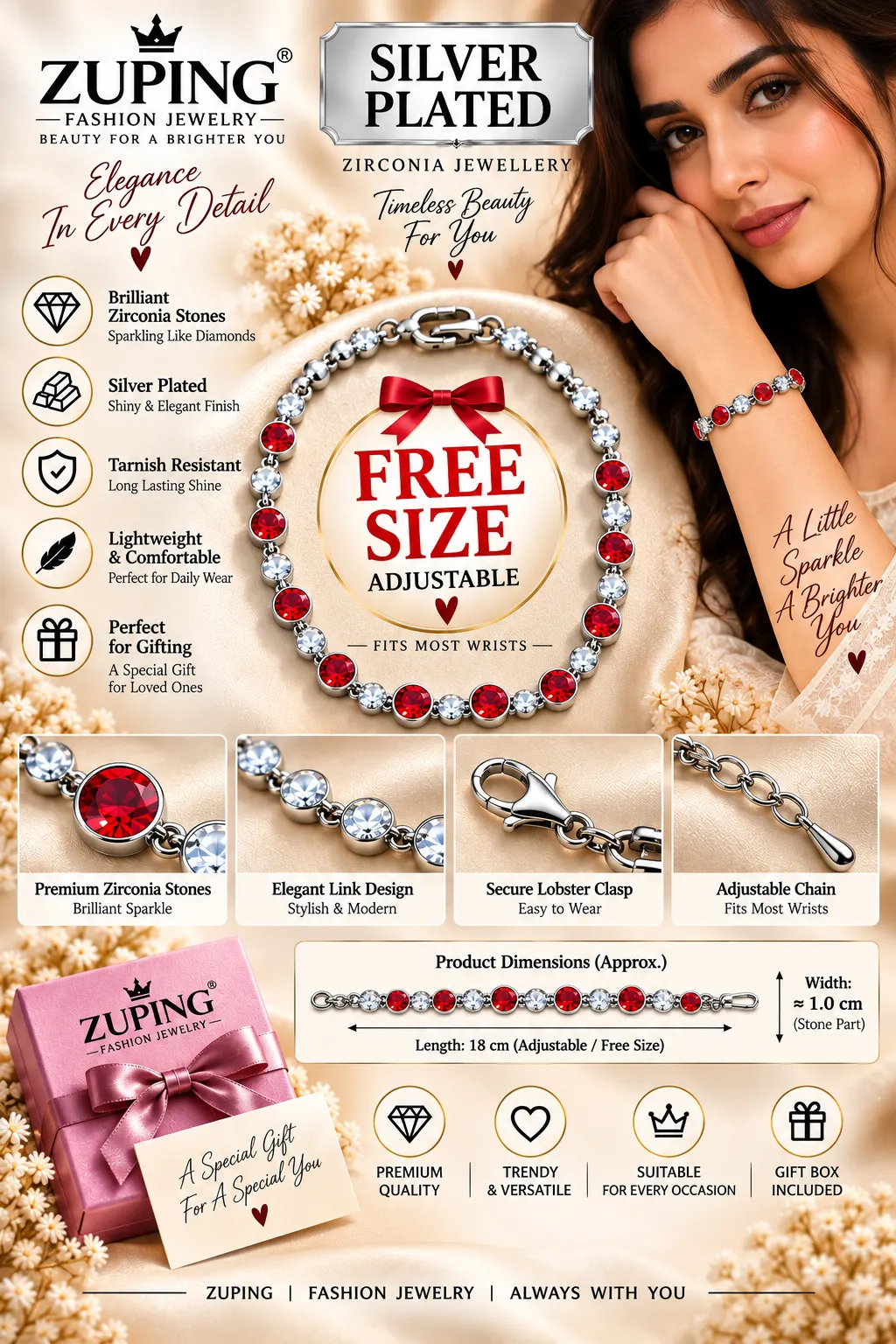 ZUPING Silver Plated Zirconia Bracelet (2)