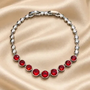 ZUPING Silver Plated Zirconia Bracelet with adjustable free-size chain and red stone detailing.