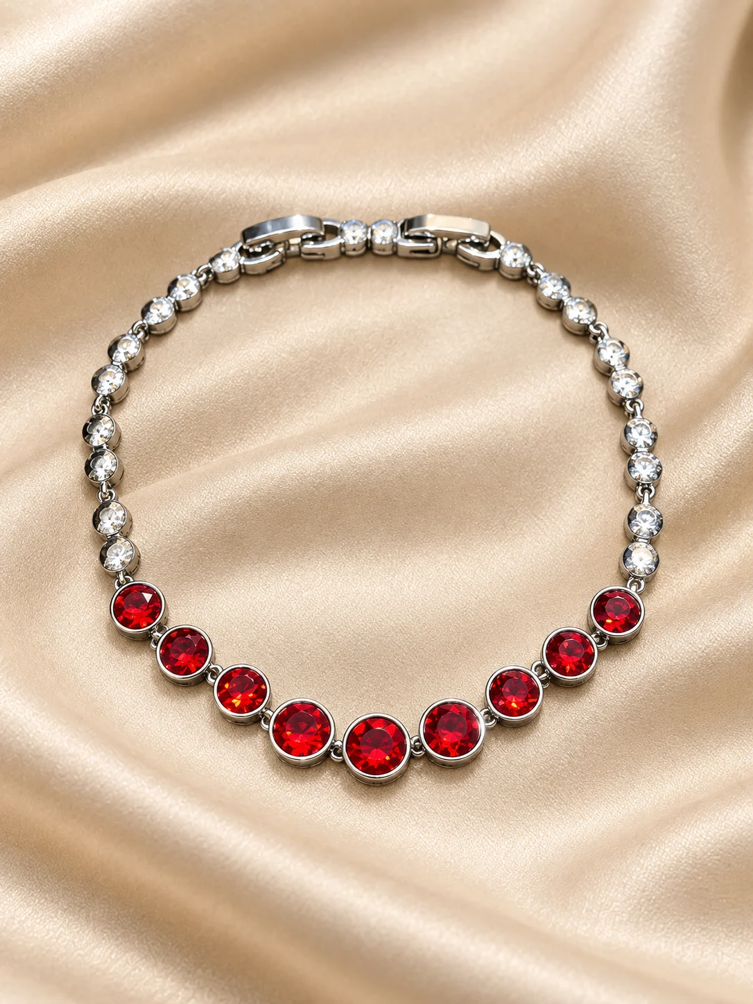 ZUPING Silver Plated Zirconia Bracelet (7) ZUPING Silver Plated Zirconia Bracelet with adjustable free-size chain and red stone detailing.