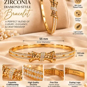 Premium 18K Gold Plated Zirconia Bracelet by Zuping with sparkling zirconia stones and an elegant central bow-inspired design