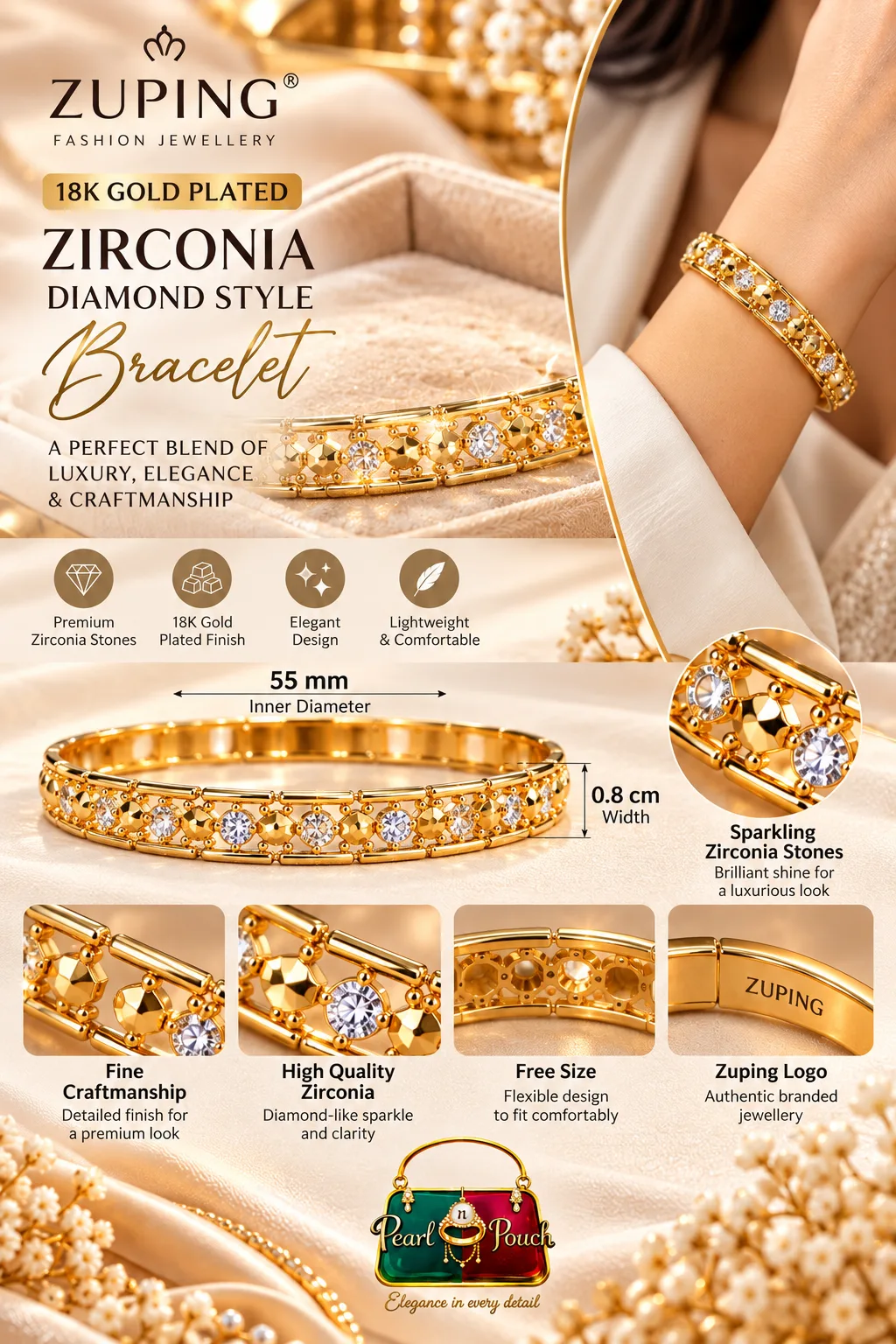 Zuping 18K Gold Plated Zirconia Bracelet (3)