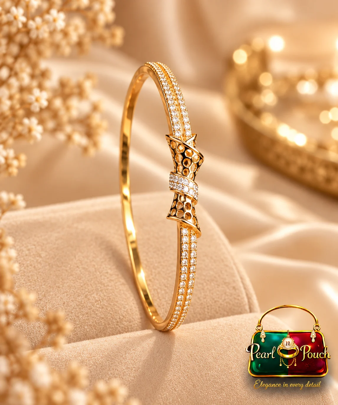 Zuping 18K Gold Plated Zirconia Bracelet (4) Premium 18K Gold Plated Zirconia Bracelet by Zuping with sparkling zirconia stones and an elegant central bow-inspired design