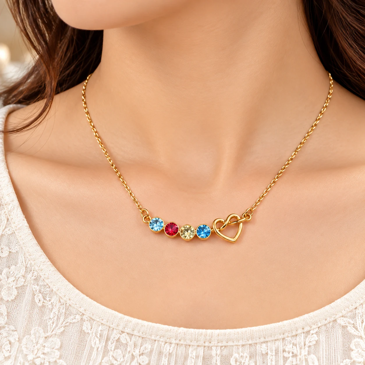Elegant 18K Gold Plated Multicolour Zirconia Heart Necklace (1)