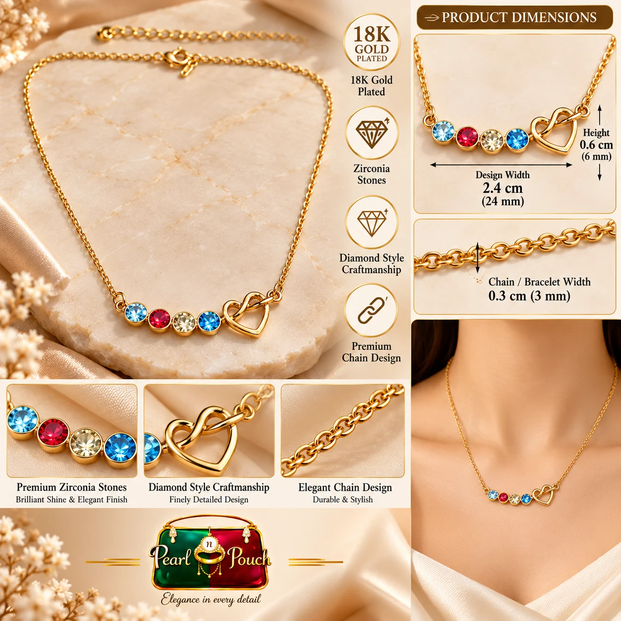Elegant 18K Gold Plated Multicolour Zirconia Heart Necklace (4)