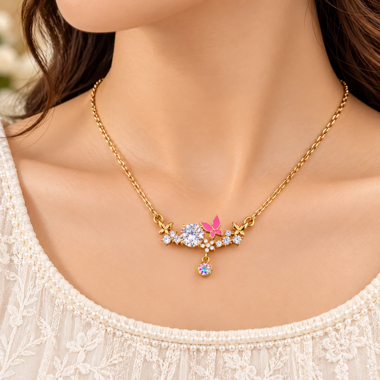 Elegant 18K Gold Plated Zirconia Butterfly Necklace (1)