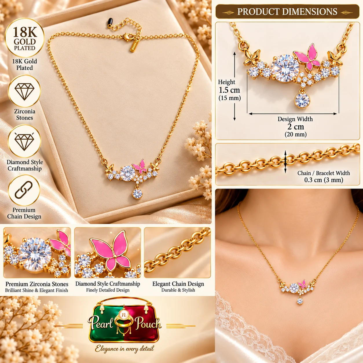 Elegant 18K Gold Plated Zirconia Butterfly Necklace (3)