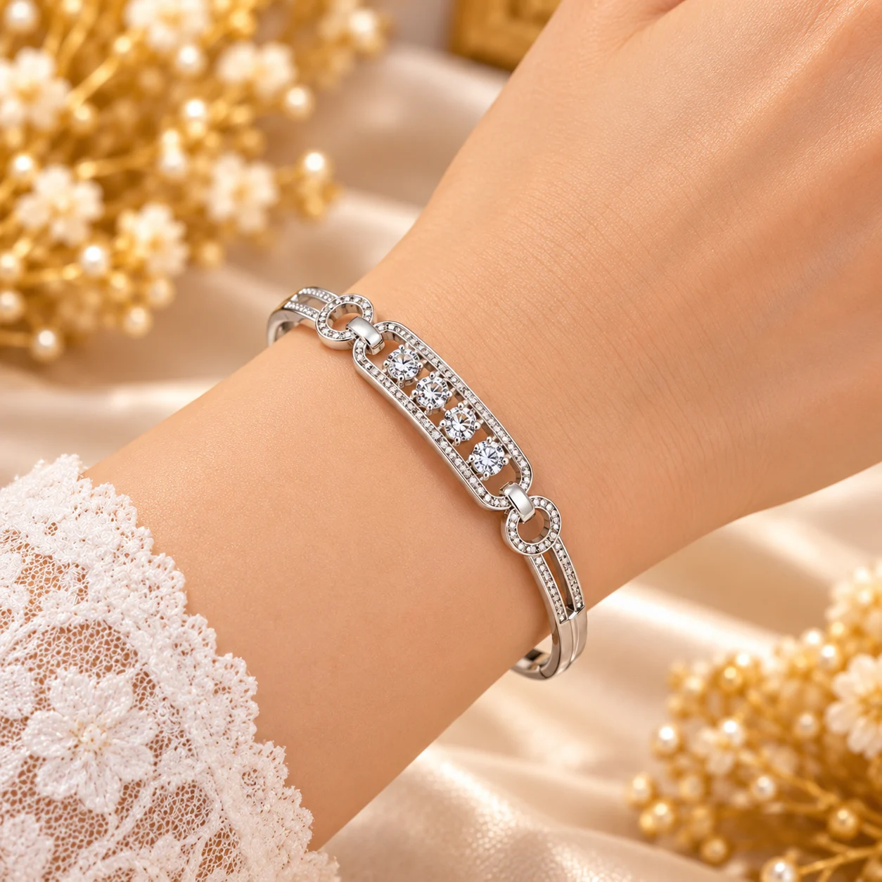 Elegant Silver-Plated Zirconia Bracelet by Zuping (3)