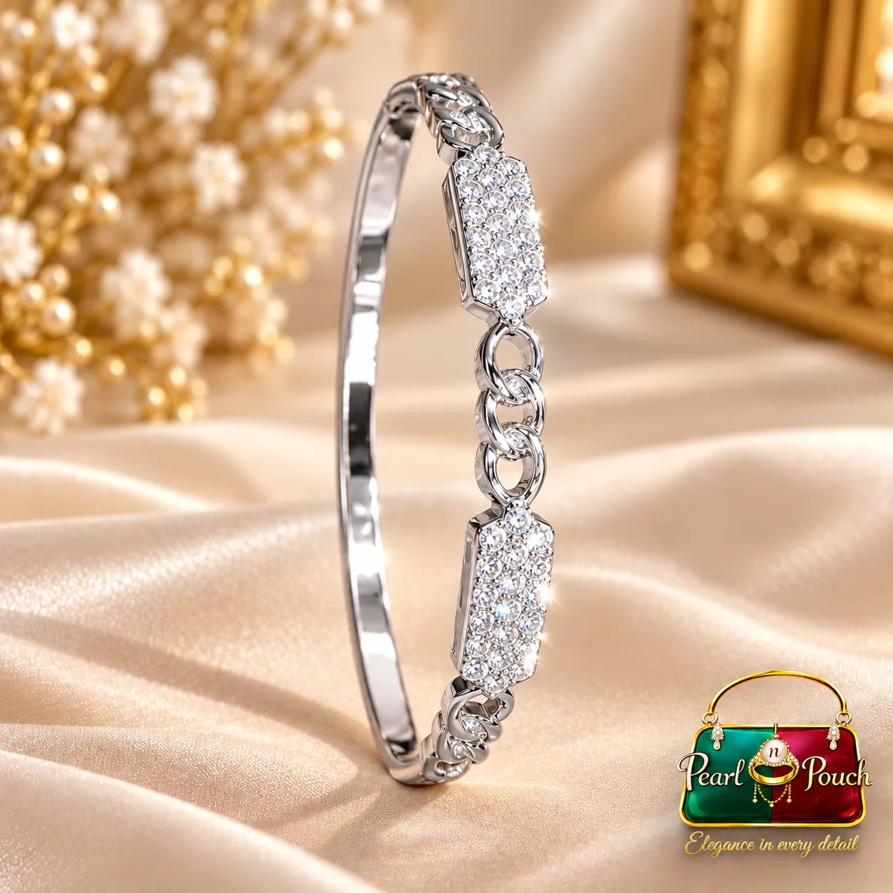 Elegant Silver-Plated Zirconia Bracelet by Zuping (4) Elegant Silver-Plated Zirconia Bracelet by Zuping with sparkling zirconia stone panels and Diamond Style Craftsmanship