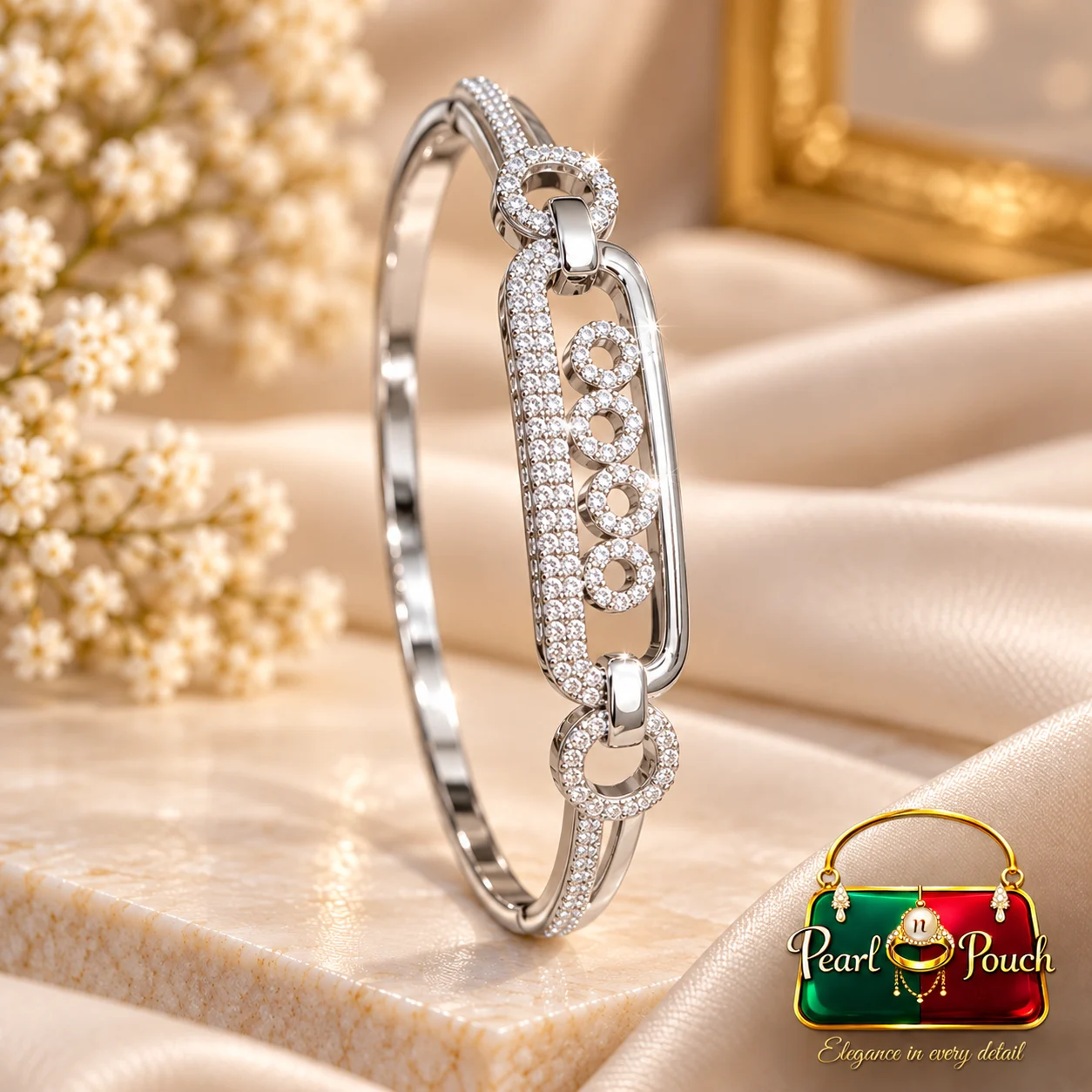 Elegant Silver-Plated Zirconia Bracelet by Zuping (5) Elegant Silver-Plated Zirconia Bracelet by Zuping with four sparkling zirconia stones and Diamond Style Craftsmanship